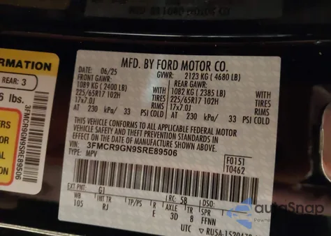 2025 Ford Bronco Sport Heritage z USA, uszkodzony, nr VIN 3FMCR9GN9SRE89506